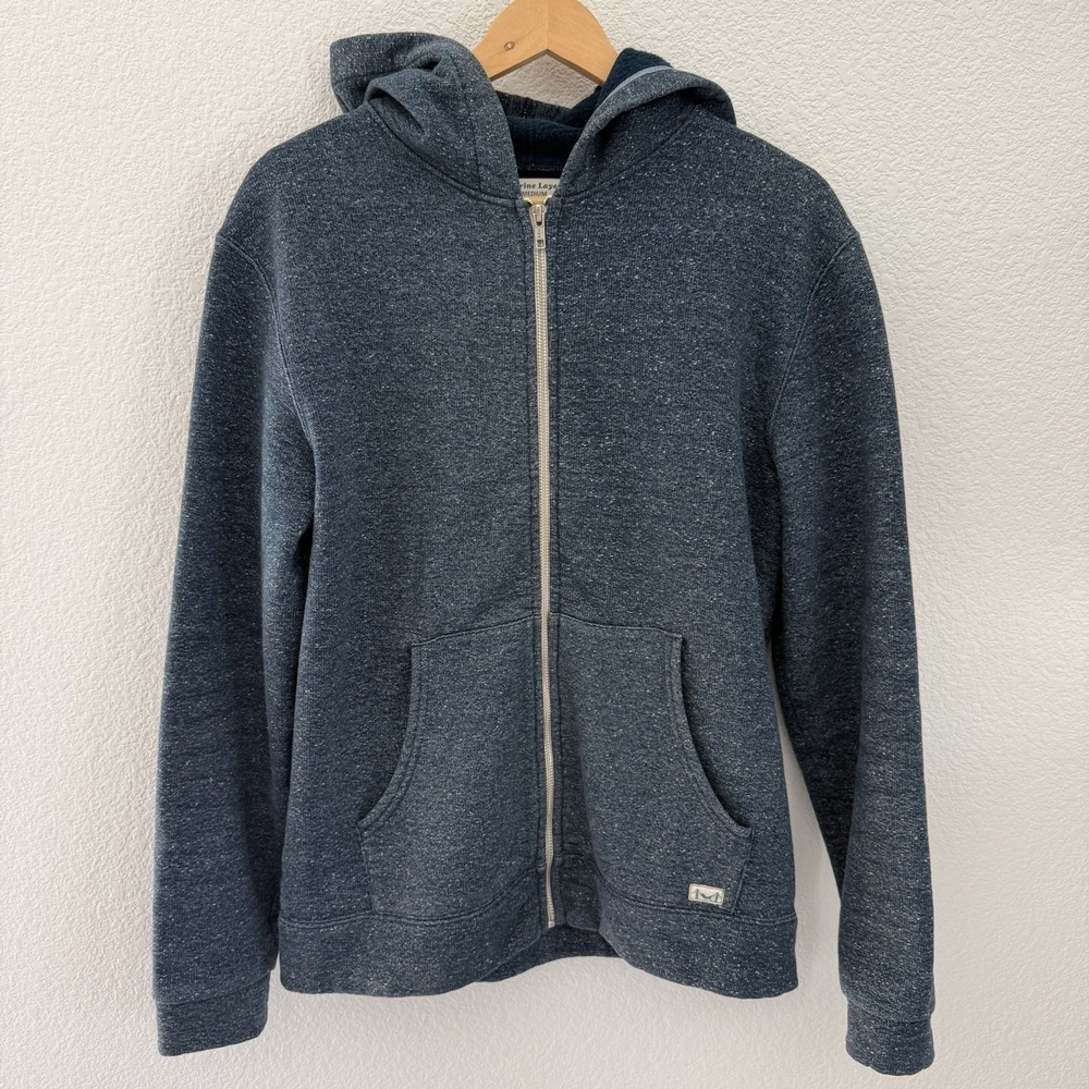 Marine Layer Mens Heavyweight Hoodie Sweatshirt Medium Blue Full Zip Speckled